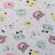 Oboulícní úplet tisk MÍŠA barevný s puntíky na smetaně